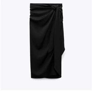 Zara Black Draped Maxi Skirt with Side Ruche